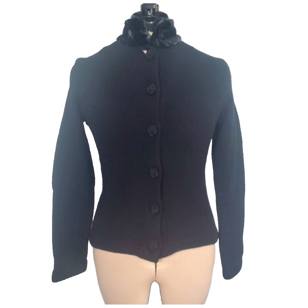Lauren Ralph Lauren Women’s Black Sweater Small Petite Lambswool Faux Fur